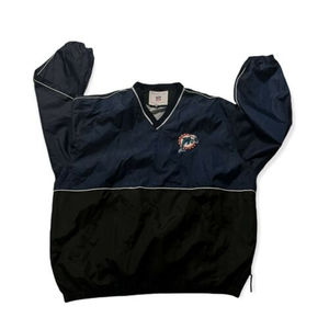 Miami Dolphins Pullover Vintage XL Black Blue And White With Shirt Pocket